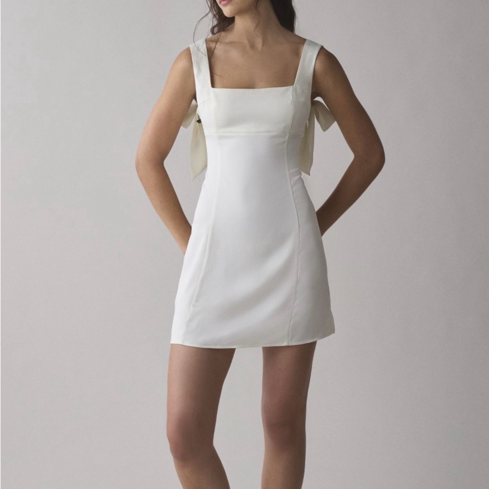 NWT Urban Outfitters Bri Double Bow Satin Mini Dress Ivory L